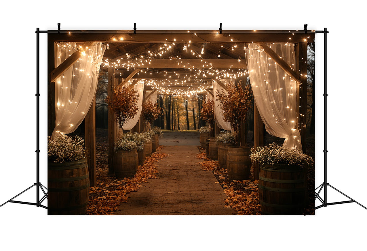 Barn Photo Backdrop Twinkle Light Autumn Aisle Backdrop CSH4-217