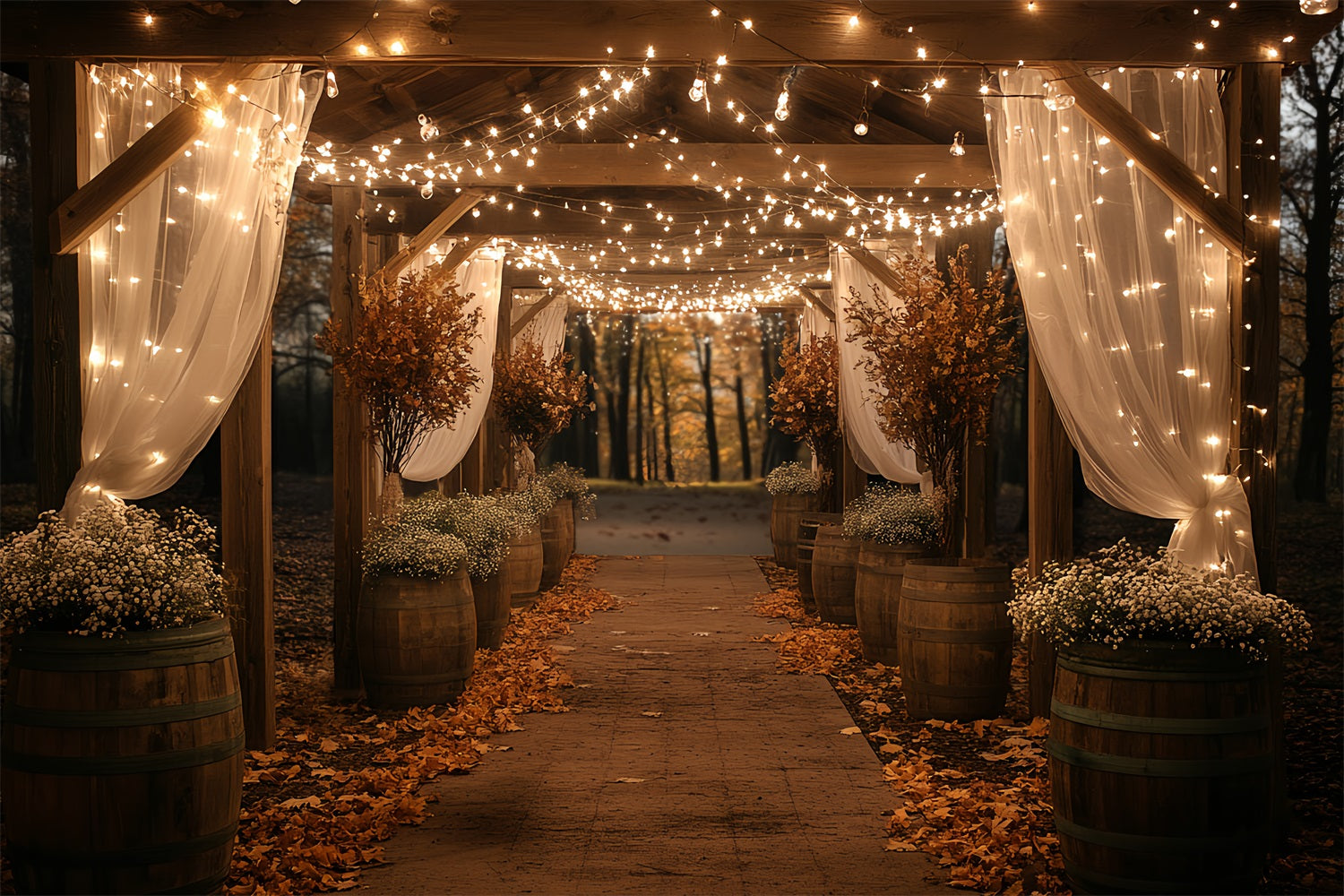 Barn Photo Backdrop Twinkle Light Autumn Aisle Backdrop CSH4-217