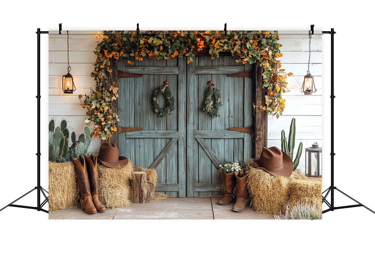 Barn Door Photo Backdrop Blue Door Cowboy Decor Backdrop CSH4-220