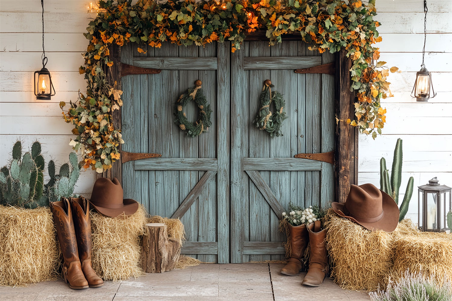 Barn Door Photo Backdrop Blue Door Cowboy Decor Backdrop CSH4-220