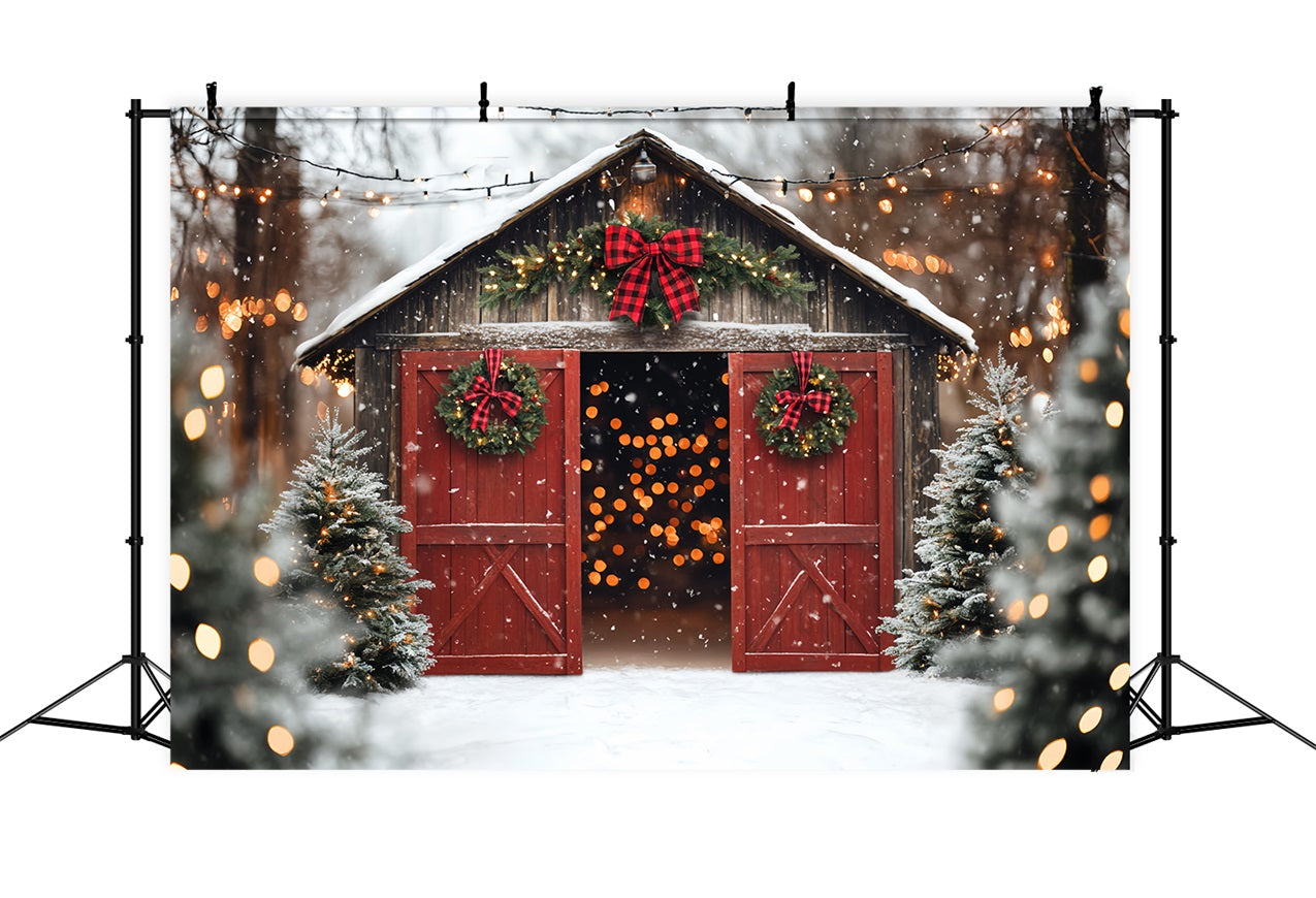 Red Barn Door Backdrop Red Door Christmas Pine Backdrop CSH4-224