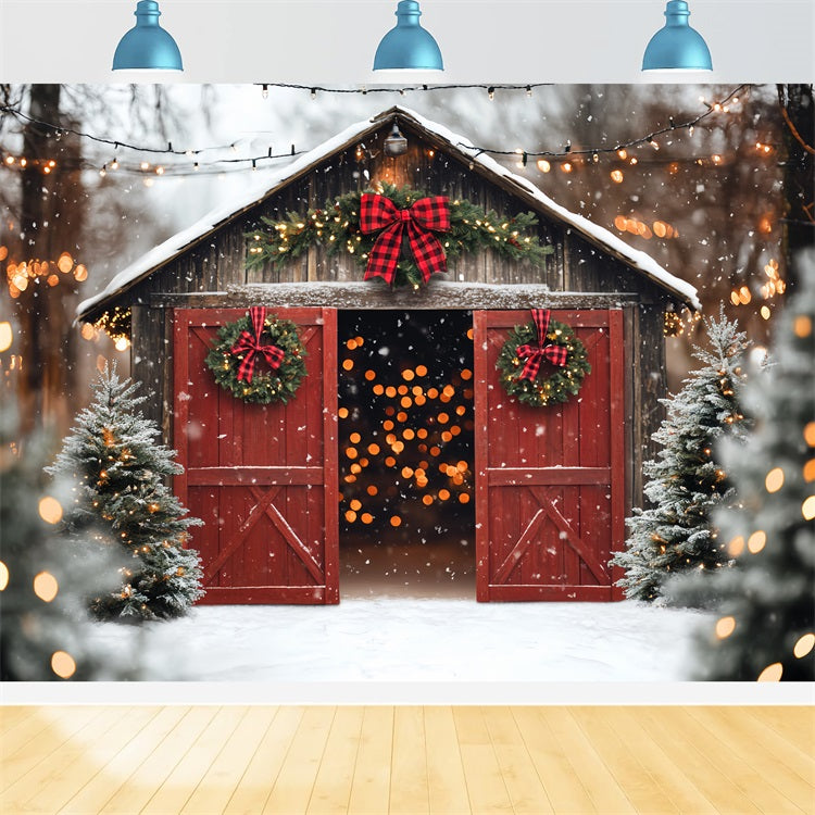 Red Barn Door Backdrop Red Door Christmas Pine Backdrop CSH4-224