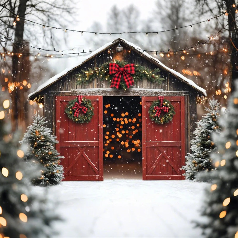 Red Barn Door Backdrop Red Door Christmas Pine Backdrop CSH4-224