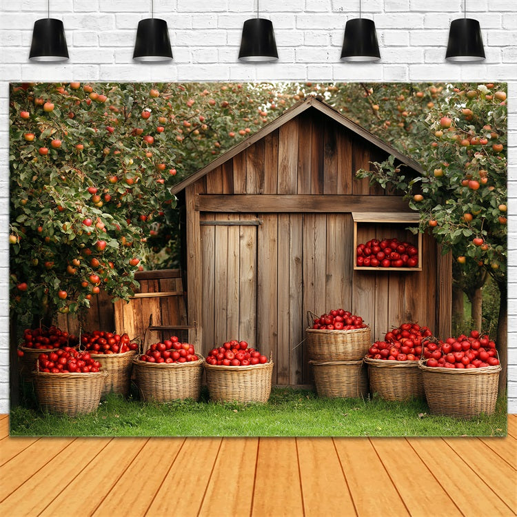 Wooden Barn Backdrop Wooden Apple Harvest Backdrop CSH4-225