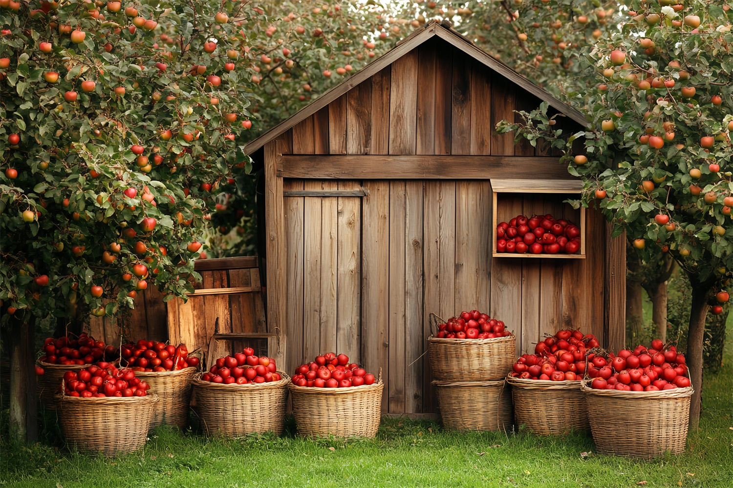Wooden Barn Backdrop Wooden Apple Harvest Backdrop CSH4-225