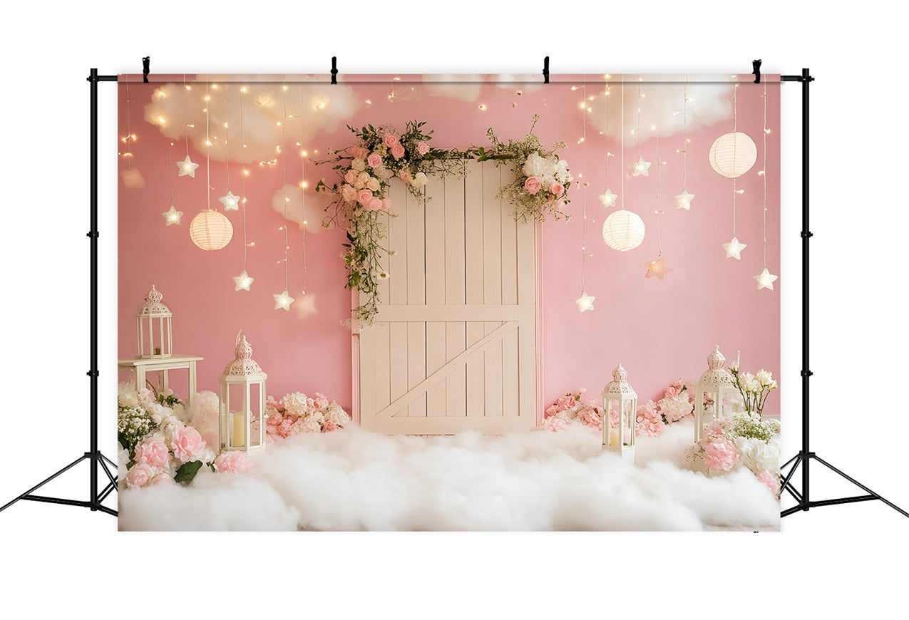 Pink Barn Backdrop Pink Cloud Lantern Lights Backdrop CSH4-227