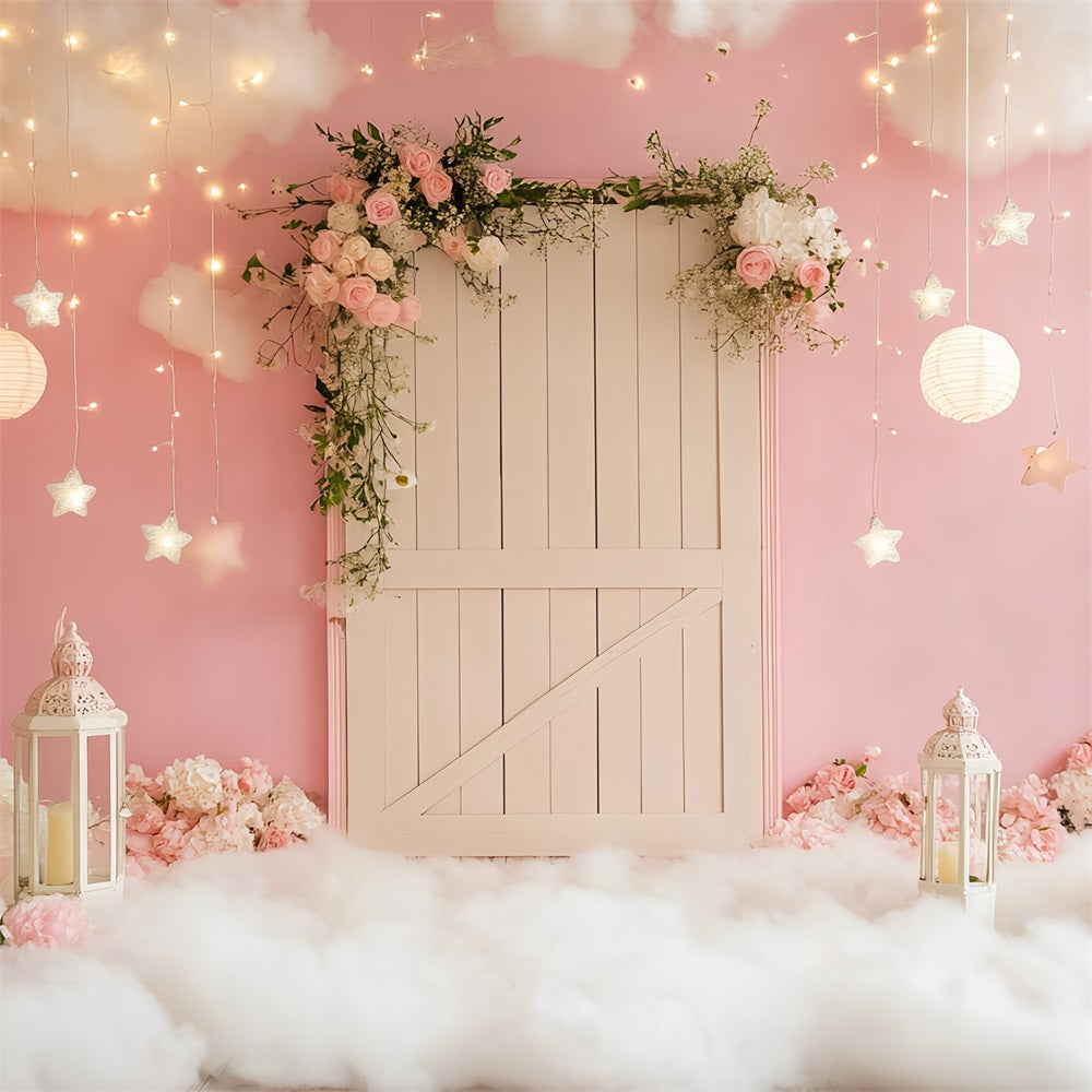 Pink Barn Backdrop Pink Cloud Lantern Lights Backdrop CSH4-227