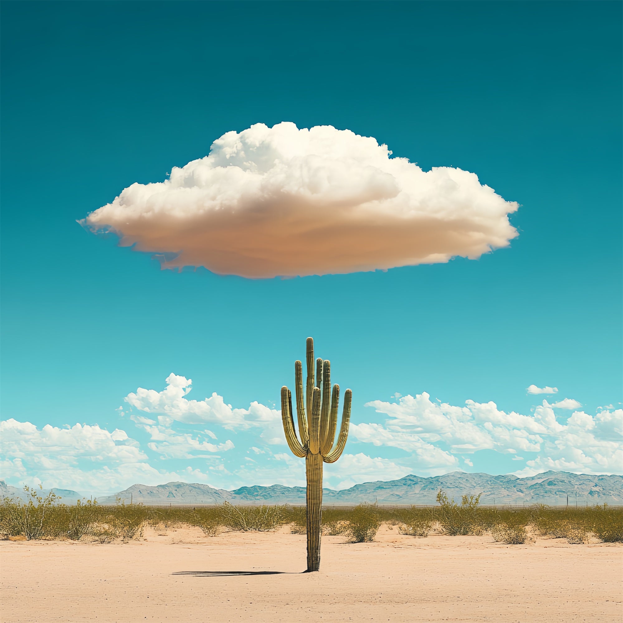 Blue Sky Photo Backdrop Desert Cactus Puffy Cloud Backdrop CSH4-241