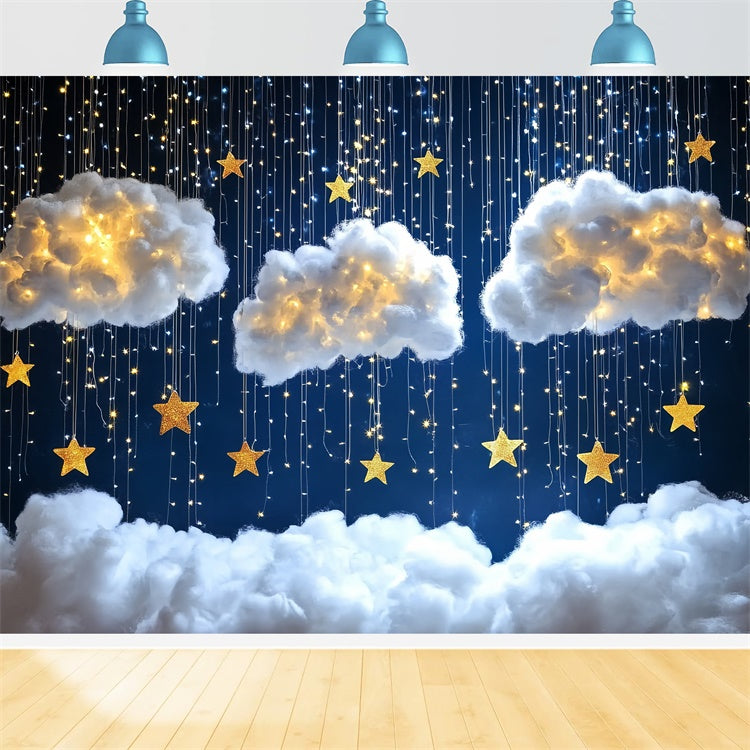 Clouds Photo Backdrop Twinkling Stars Puffy Cloud Backdrop CSH4-245