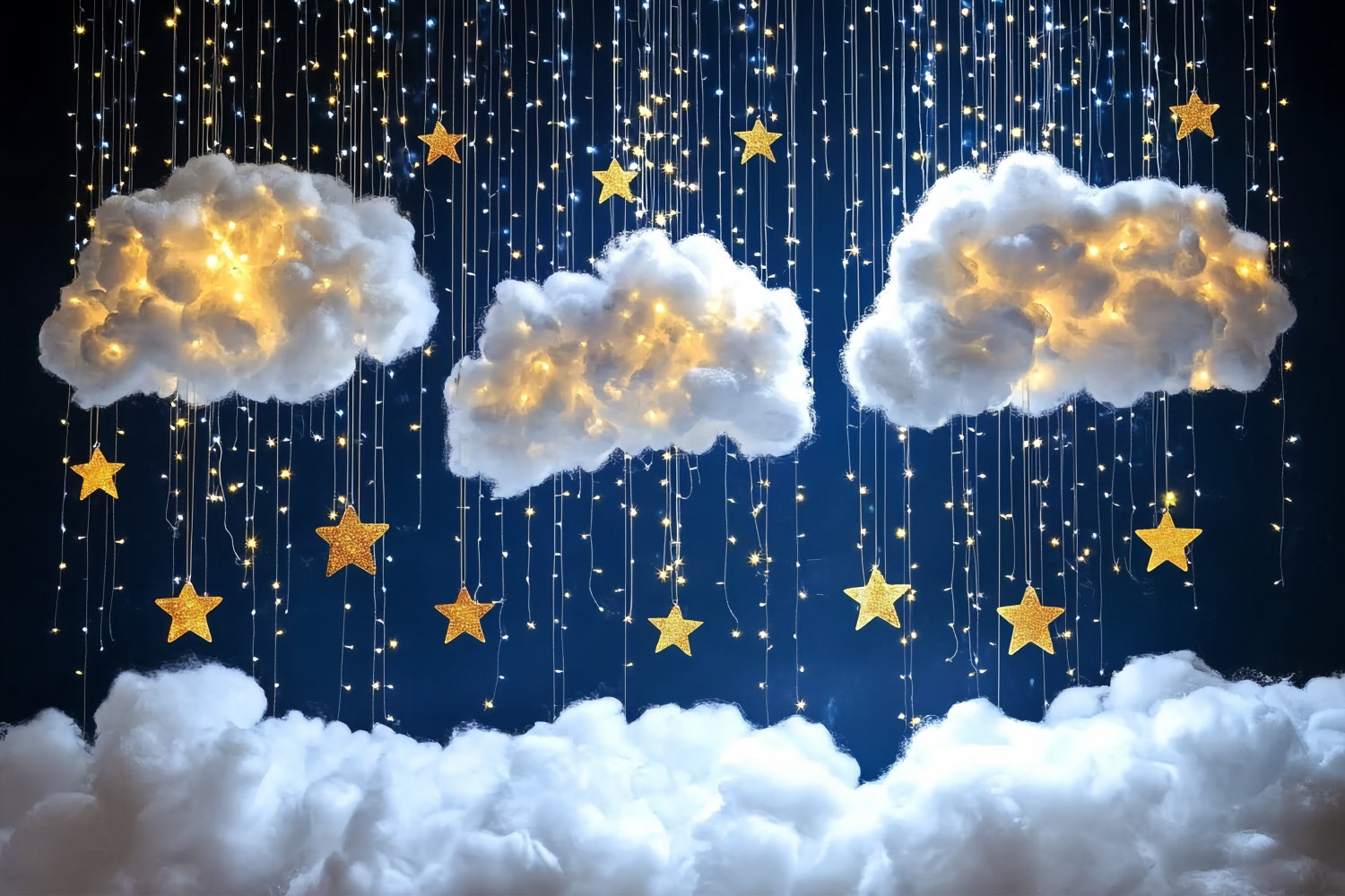 Clouds Photo Backdrop Twinkling Stars Puffy Cloud Backdrop CSH4-245