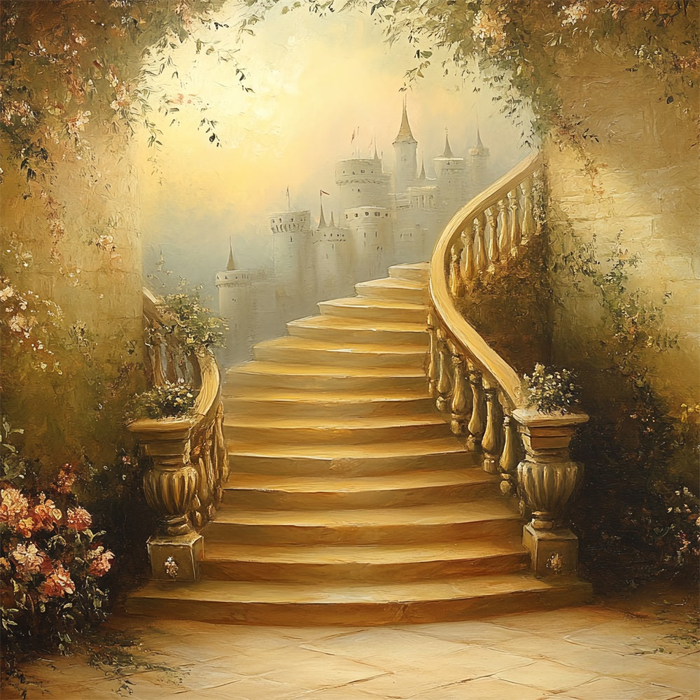Vintage Backdrop Ideas Castle Twisting Staircase Backdrop CSH4-274