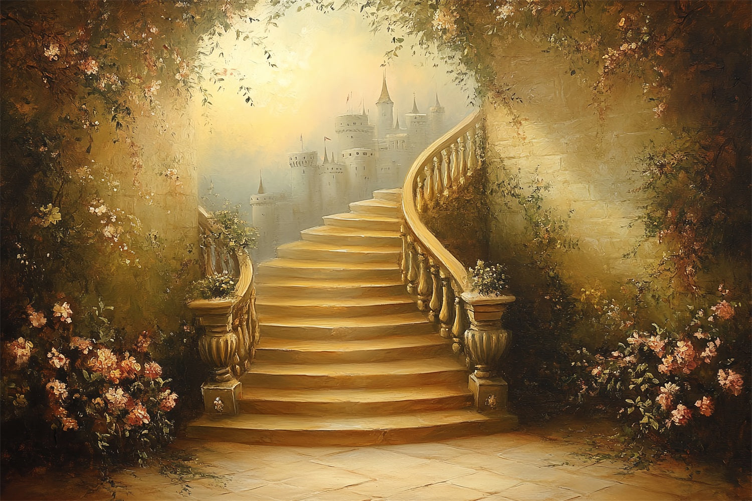 Vintage Backdrop Ideas Castle Twisting Staircase Backdrop CSH4-274