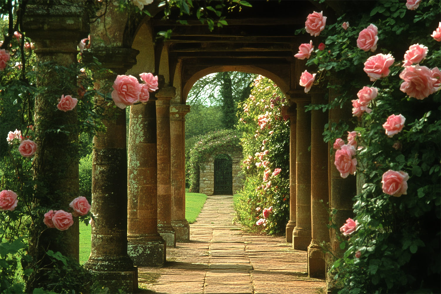 Vintage Backdrop Rose Climbing Arch Corridor Backdrop CSH4-277