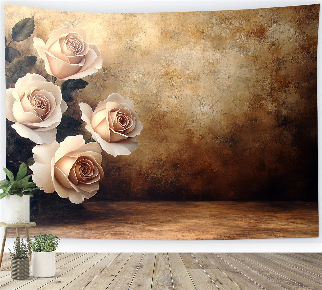 Vintage Photography Backdrops Golden Wall Roses Backdrop CSH4-280