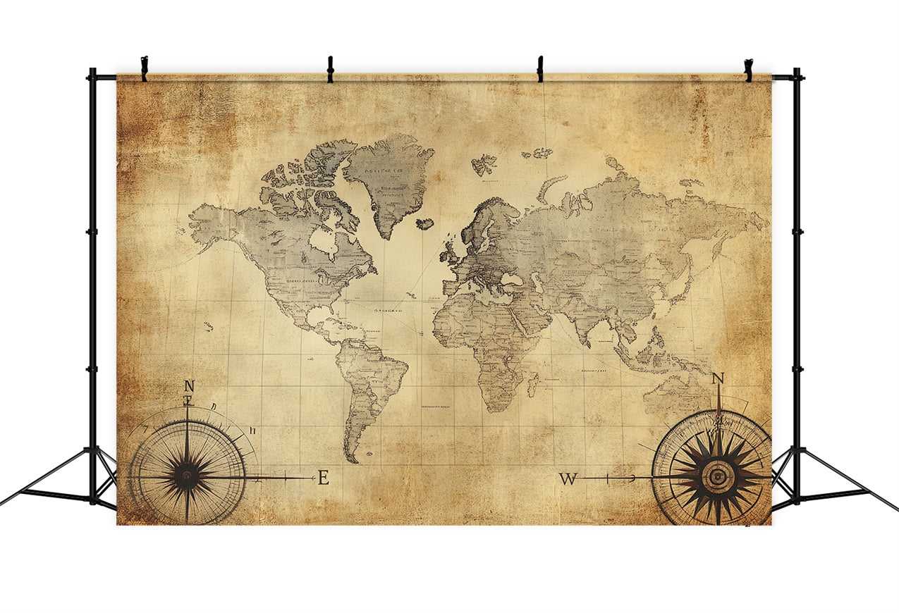 Vintage Map Backdrop Antique Cartography Compass Backdrop CSH4-281