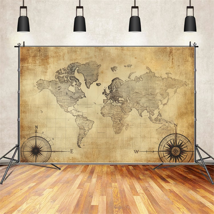 Vintage Map Backdrop Antique Cartography Compass Backdrop CSH4-281