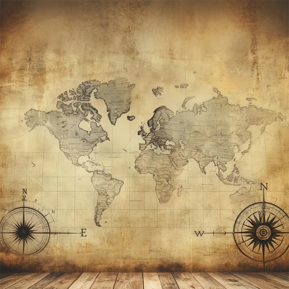 Vintage Map Backdrop Antique Cartography Compass Backdrop CSH4-281