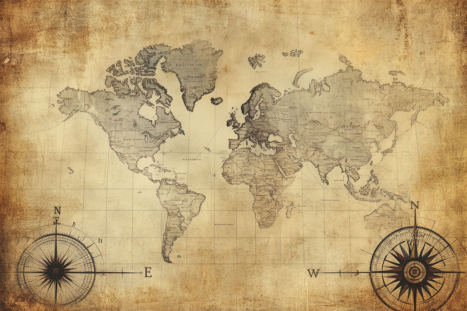 Vintage Map Backdrop Antique Cartography Compass Backdrop CSH4-281