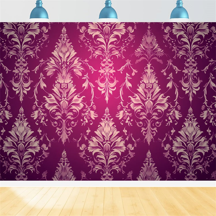 Backdrop Vintage Burgundy Damask Floral Pattern Backdrop CSH4-282