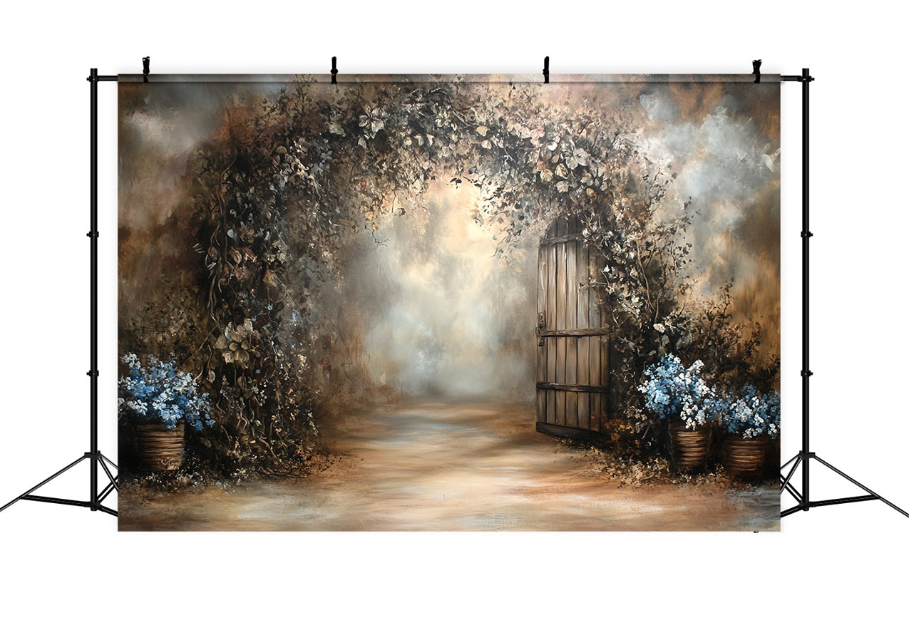 Vintage Backdrop For Photoshoot Floral Wooden Door Backdrop CSH4-289