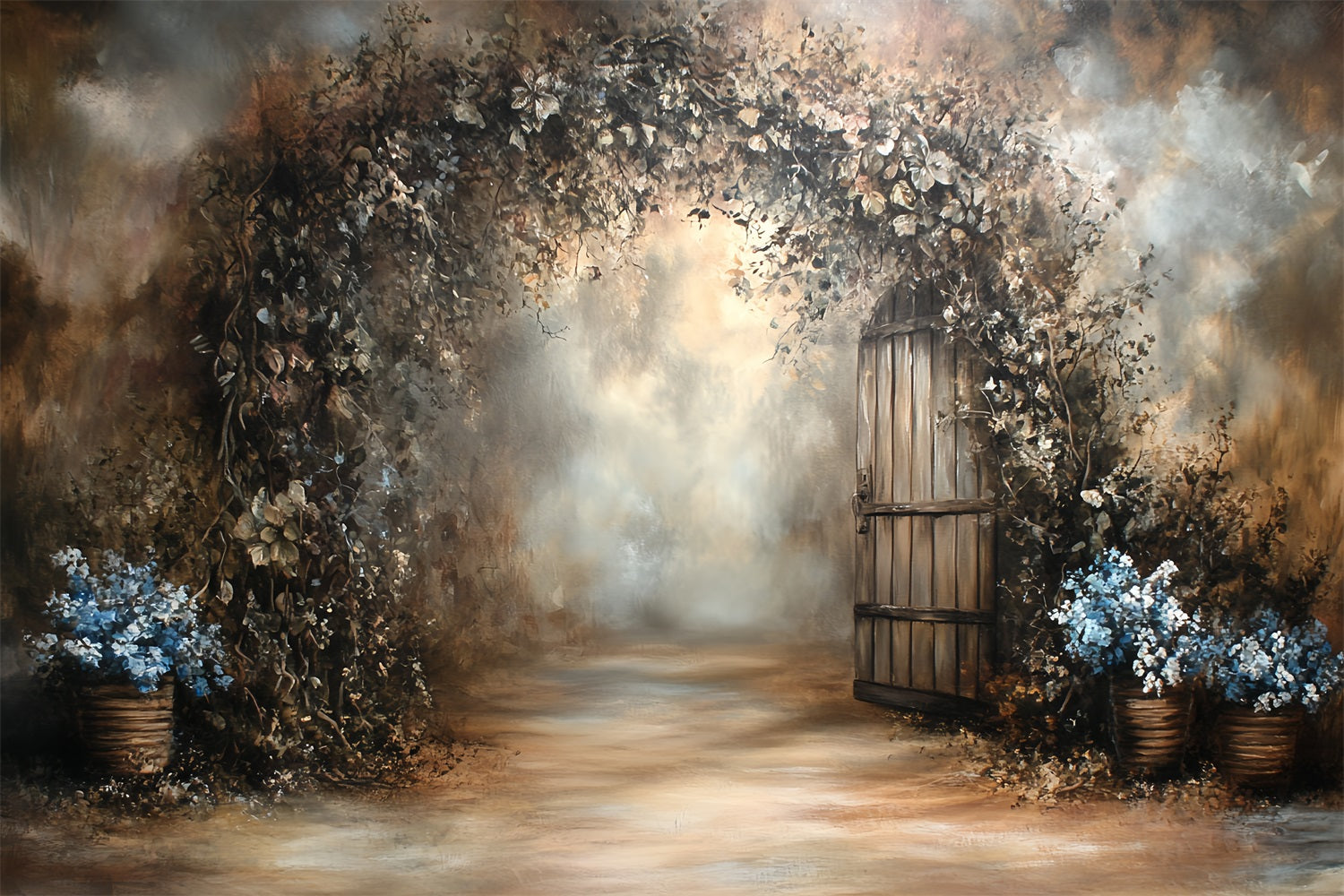 Vintage Backdrop For Photoshoot Floral Wooden Door Backdrop CSH4-289