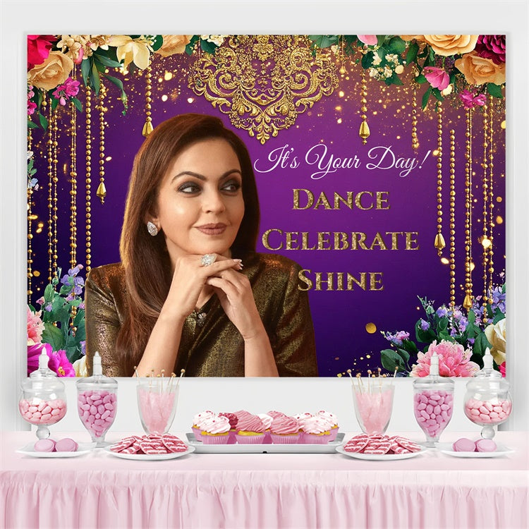 Customized Birthday Backdrop Elegant Purple Gold Glitter Backdrop CSH4-29