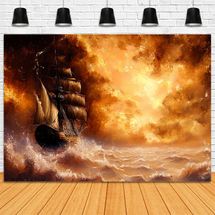 Vintage Backdrop Photography Stormy Sea Sailing Ship Backdrop CSH4-291