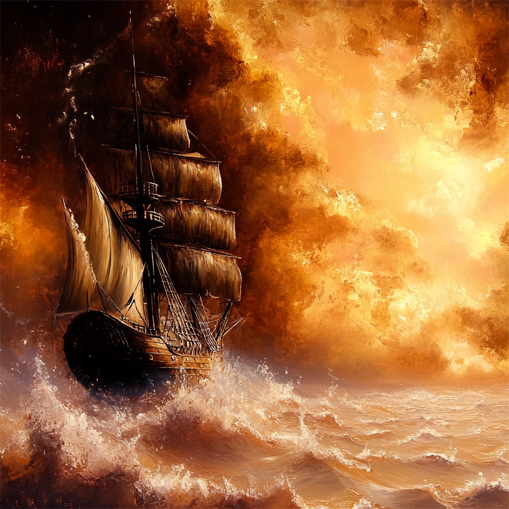Vintage Backdrop Photography Stormy Sea Sailing Ship Backdrop CSH4-291