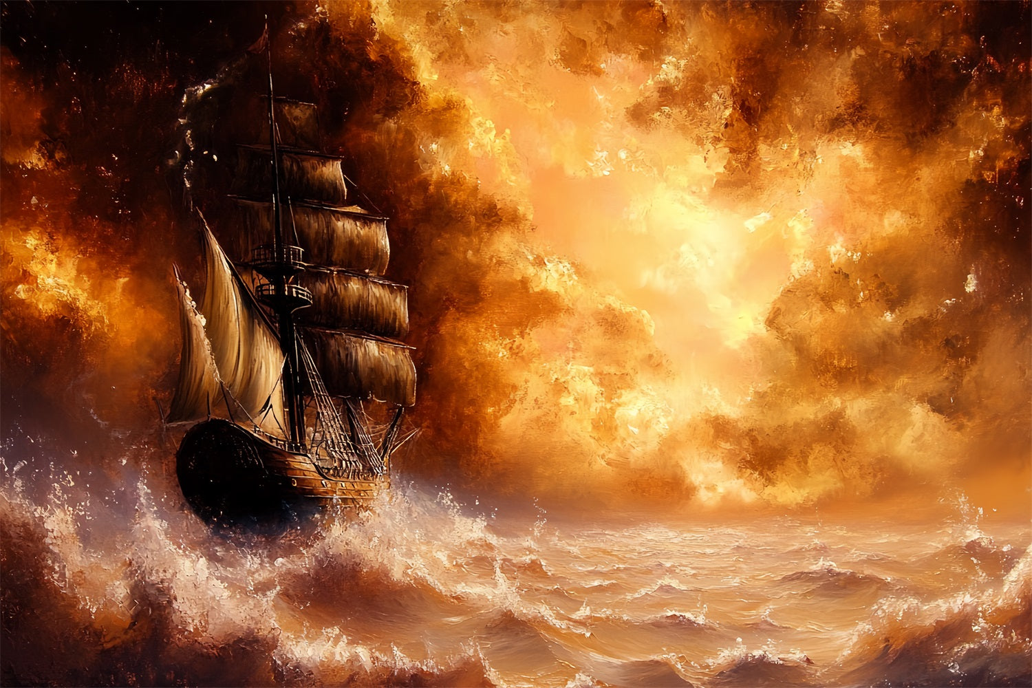 Vintage Backdrop Photography Stormy Sea Sailing Ship Backdrop CSH4-291
