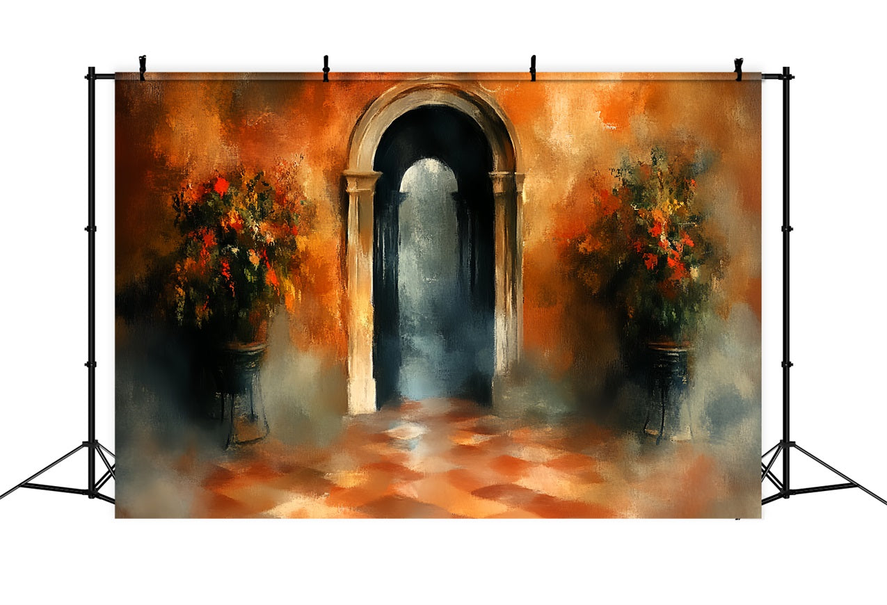 Vintage Photography Backdrop Archway Floral Pots Backdrop CSH4-292