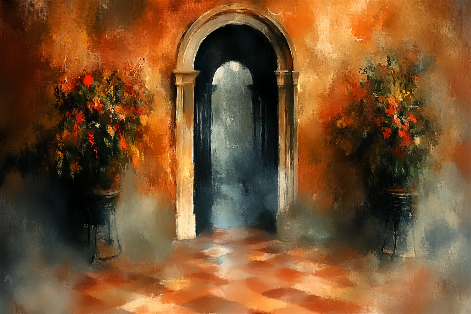 Vintage Photography Backdrop Archway Floral Pots Backdrop CSH4-292