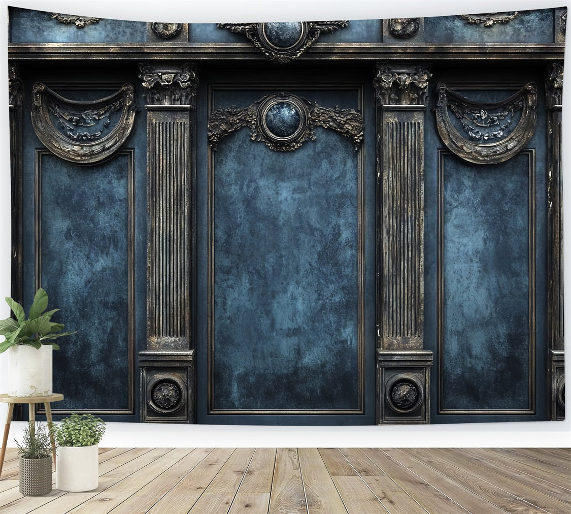 Retro Photo Backdrop Blue Royal Vintage Wall Backdrop CSH4-296