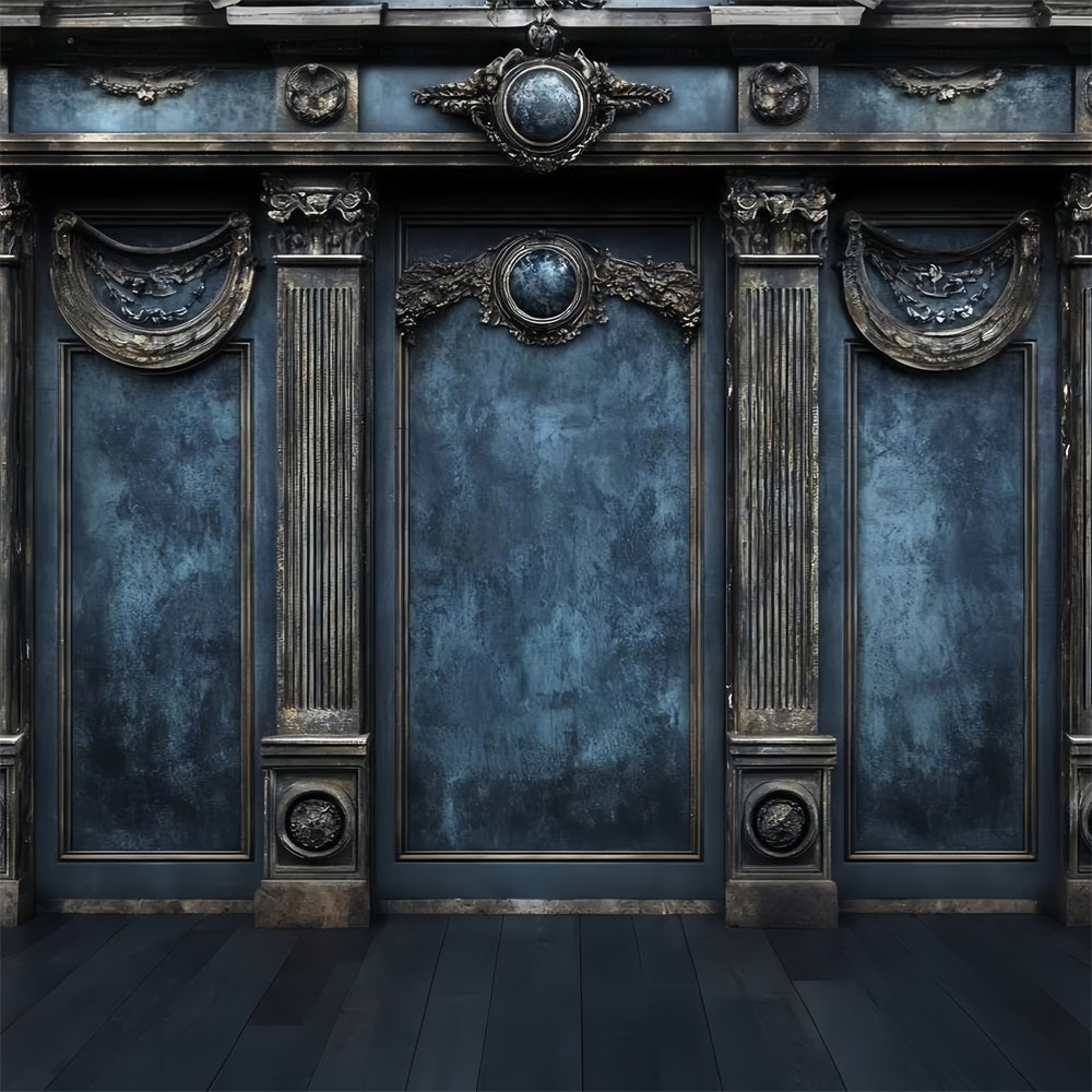 Retro Photo Backdrop Blue Royal Vintage Wall Backdrop CSH4-296