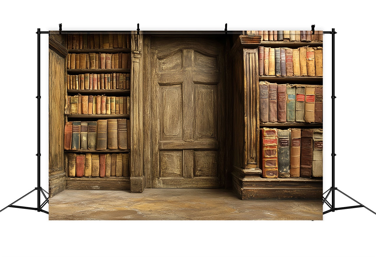 Vintage Backdrops Ancient Library Bookshelf Door Backdrop CSH4-299