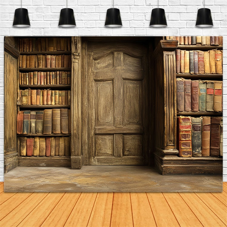 Vintage Backdrops Ancient Library Bookshelf Door Backdrop CSH4-299