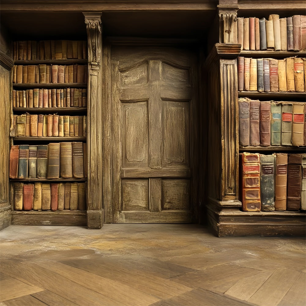 Vintage Backdrops Ancient Library Bookshelf Door Backdrop CSH4-299