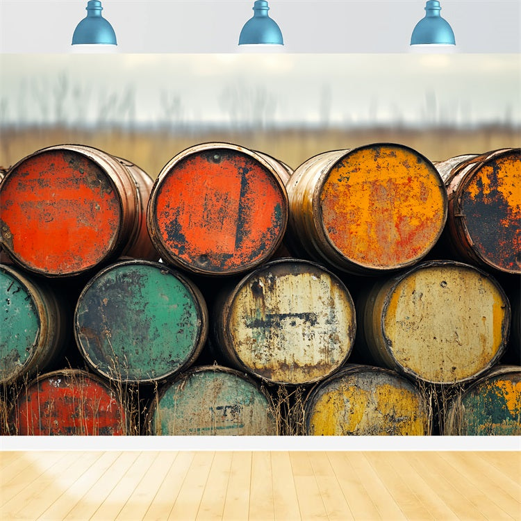 Vintage Photo Backdrops Industrial Barrel Pile Backdrop CSH4-302