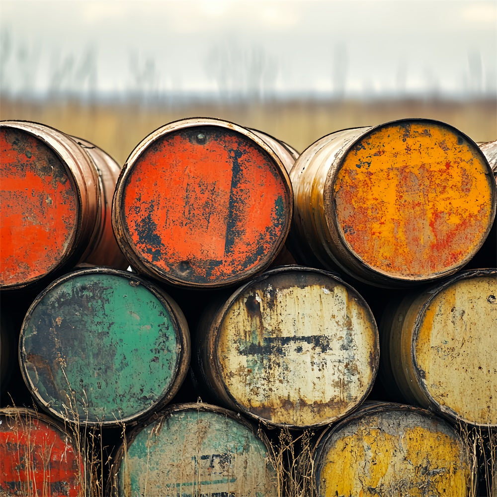 Vintage Photo Backdrops Industrial Barrel Pile Backdrop CSH4-302