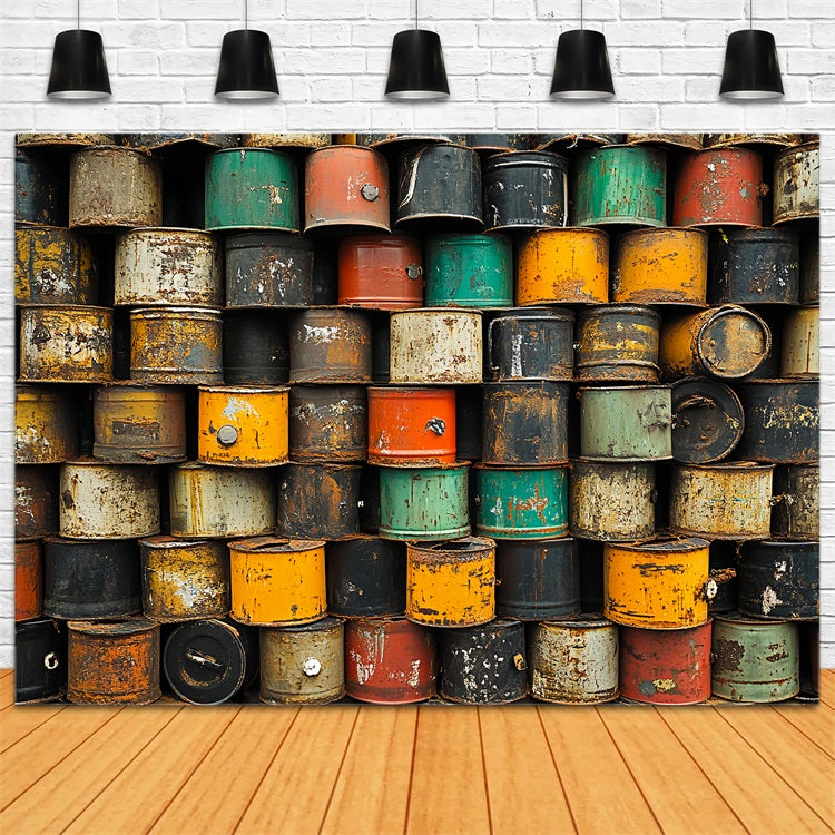 Vintage Backdrop Oil Barrel Wall Backdrop CSH4-303