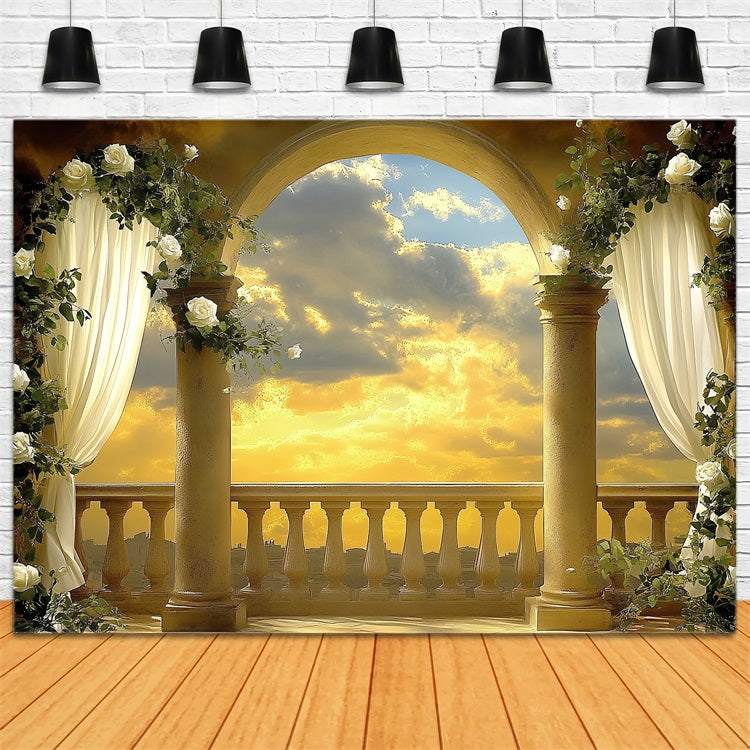 Vintage Photo Backdrop Sunset Archway Floral Backdrop CSH4-307