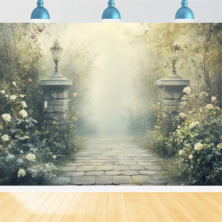 Vintage Backdrops For Photography Pillars Garden Pathway Backdrop CSH4-310