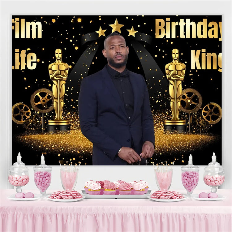Custom Birthday Party Backdrop Movie Night Black Gold Backdrop CSH4-32