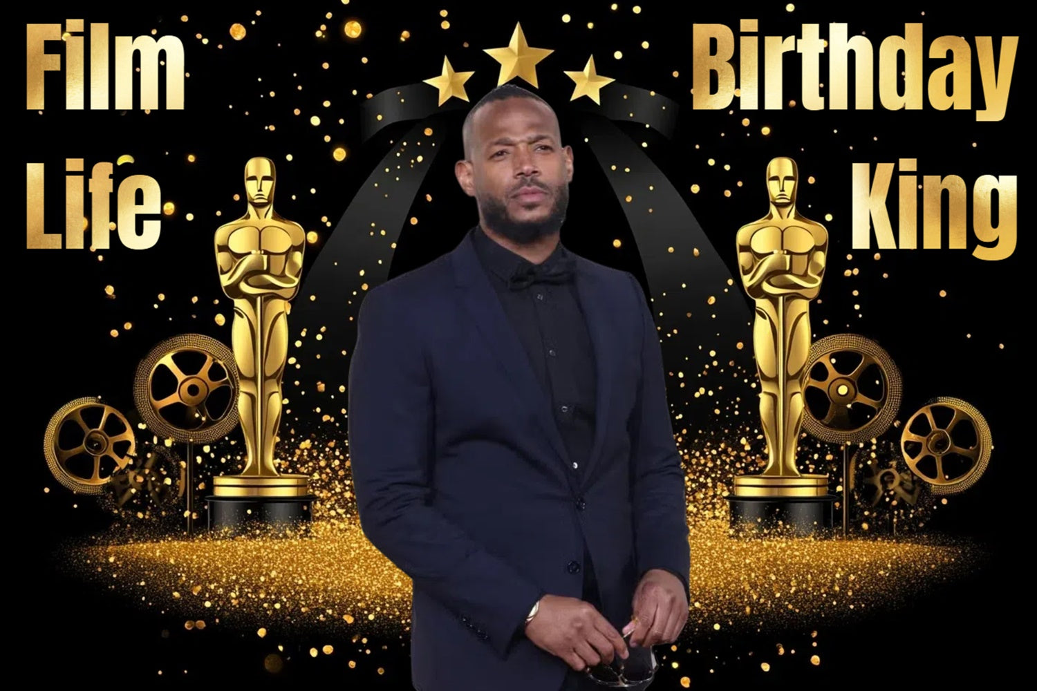 Custom Birthday Party Backdrop Movie Night Black Gold Backdrop CSH4-32