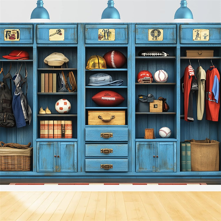 Sports Theme Backdrop Vintage Blue Sports Gear Backdrop CSH4-365