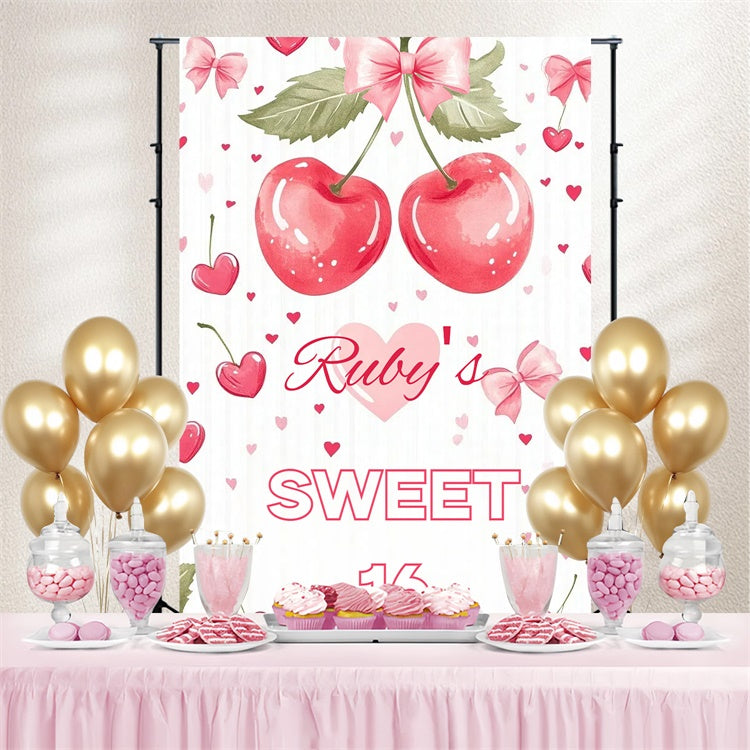 Custom Happy Birthday Backdrop Sweet Cherry Heart Pink Backdrop CSH4-38
