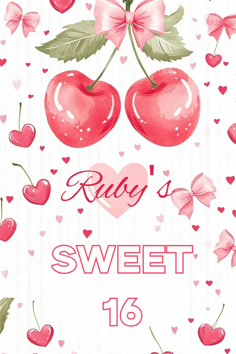 Custom Happy Birthday Backdrop Sweet Cherry Heart Pink Backdrop CSH4-38