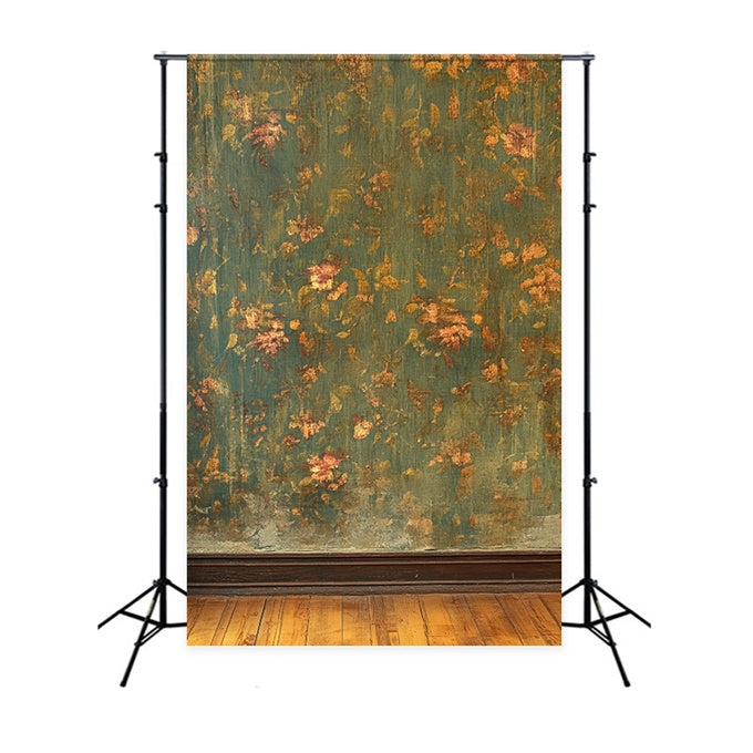 Antique Photo Backdrop Green Floral Wall Vintage Backdrops CSH4-392