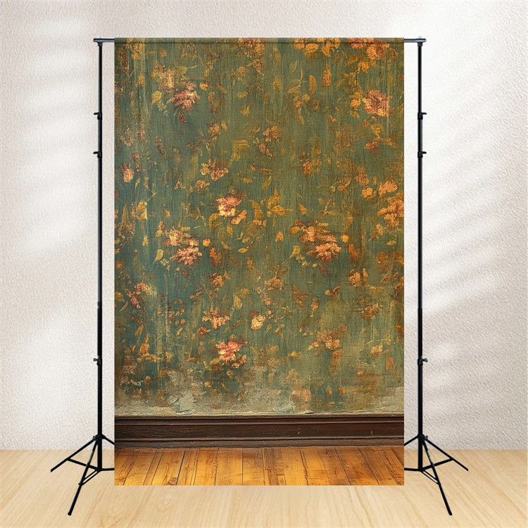 Antique Photo Backdrop Green Floral Wall Vintage Backdrops CSH4-392