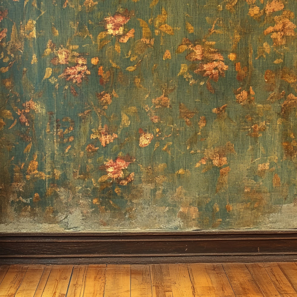 Antique Photo Backdrop Green Floral Wall Vintage Backdrops CSH4-392