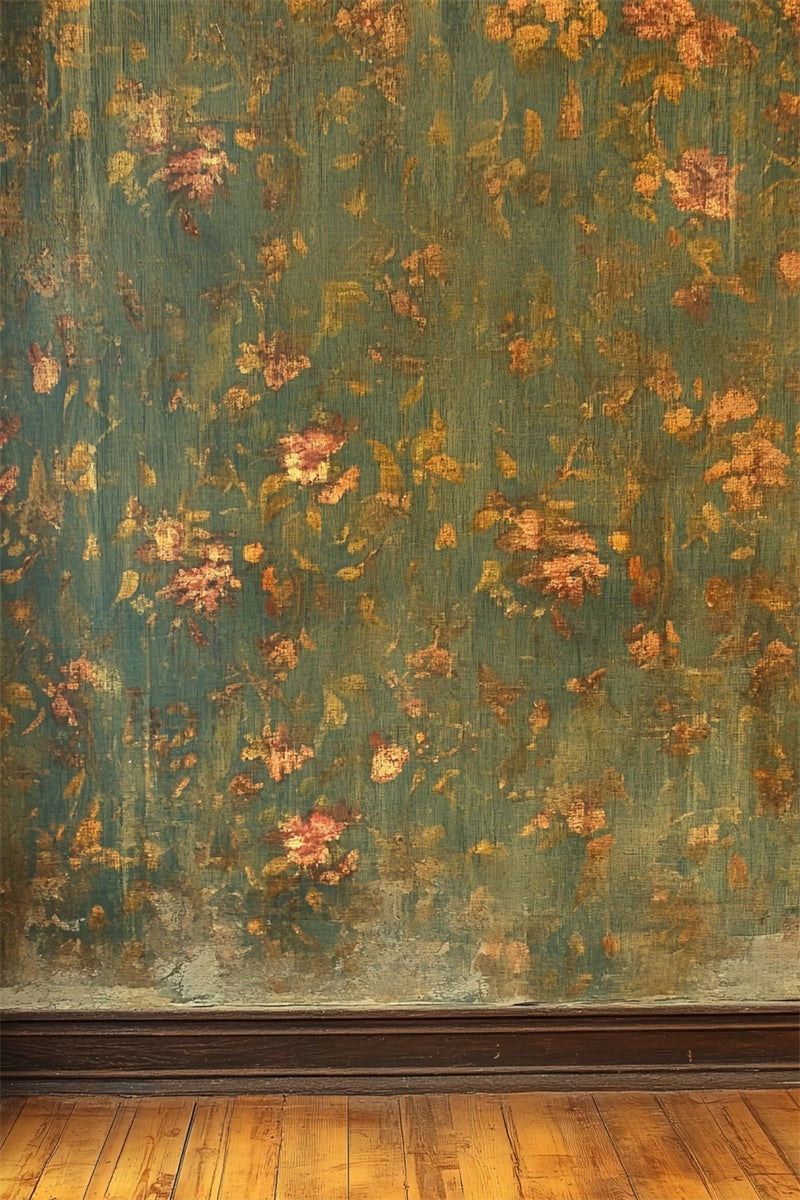 Antique Photo Backdrop Green Floral Wall Vintage Backdrops CSH4-392